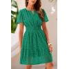 imagePRETTYGARDEN Womens 2025 Summer Short Dress V Neck Short Sleeve A Line Hollow Out Lace Ruffle Cute Casual Beach Party DressesDark Green