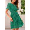 imagePRETTYGARDEN Womens 2025 Summer Short Dress V Neck Short Sleeve A Line Hollow Out Lace Ruffle Cute Casual Beach Party DressesDark Green