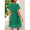 imagePRETTYGARDEN Womens 2025 Summer Short Dress V Neck Short Sleeve A Line Hollow Out Lace Ruffle Cute Casual Beach Party DressesDark Green