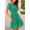 imagePRETTYGARDEN Womens 2025 Summer Short Dress V Neck Short Sleeve A Line Hollow Out Lace Ruffle Cute Casual Beach Party DressesGreen
