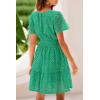 imagePRETTYGARDEN Womens 2025 Summer Short Dress V Neck Short Sleeve A Line Hollow Out Lace Ruffle Cute Casual Beach Party DressesGreen