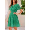 imagePRETTYGARDEN Womens 2025 Summer Short Dress V Neck Short Sleeve A Line Hollow Out Lace Ruffle Cute Casual Beach Party DressesGreen