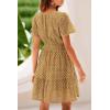 imagePRETTYGARDEN Womens 2025 Summer Short Dress V Neck Short Sleeve A Line Hollow Out Lace Ruffle Cute Casual Beach Party DressesKhaki