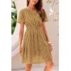 imagePRETTYGARDEN Womens 2025 Summer Short Dress V Neck Short Sleeve A Line Hollow Out Lace Ruffle Cute Casual Beach Party DressesKhaki