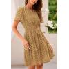 imagePRETTYGARDEN Womens 2025 Summer Short Dress V Neck Short Sleeve A Line Hollow Out Lace Ruffle Cute Casual Beach Party DressesKhaki