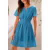 imagePRETTYGARDEN Womens 2025 Summer Short Dress V Neck Short Sleeve A Line Hollow Out Lace Ruffle Cute Casual Beach Party DressesLake Blue