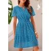 imagePRETTYGARDEN Womens 2025 Summer Short Dress V Neck Short Sleeve A Line Hollow Out Lace Ruffle Cute Casual Beach Party DressesLake Blue