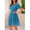imagePRETTYGARDEN Womens 2025 Summer Short Dress V Neck Short Sleeve A Line Hollow Out Lace Ruffle Cute Casual Beach Party DressesLake Blue