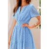 imagePRETTYGARDEN Womens 2025 Summer Short Dress V Neck Short Sleeve A Line Hollow Out Lace Ruffle Cute Casual Beach Party DressesLight Blue