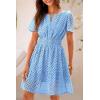 imagePRETTYGARDEN Womens 2025 Summer Short Dress V Neck Short Sleeve A Line Hollow Out Lace Ruffle Cute Casual Beach Party DressesLight Blue