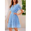 imagePRETTYGARDEN Womens 2025 Summer Short Dress V Neck Short Sleeve A Line Hollow Out Lace Ruffle Cute Casual Beach Party DressesLight Blue