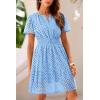 imagePRETTYGARDEN Womens 2025 Summer Short Dress V Neck Short Sleeve A Line Hollow Out Lace Ruffle Cute Casual Beach Party DressesLight Blue