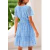 imagePRETTYGARDEN Womens 2025 Summer Short Dress V Neck Short Sleeve A Line Hollow Out Lace Ruffle Cute Casual Beach Party DressesLight Blue