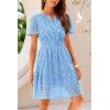 imagePRETTYGARDEN Womens 2025 Summer Short Dress V Neck Short Sleeve A Line Hollow Out Lace Ruffle Cute Casual Beach Party DressesLight Blue