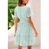 imagePRETTYGARDEN Womens 2025 Summer Short Dress V Neck Short Sleeve A Line Hollow Out Lace Ruffle Cute Casual Beach Party DressesLight Green