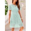 imagePRETTYGARDEN Womens 2025 Summer Short Dress V Neck Short Sleeve A Line Hollow Out Lace Ruffle Cute Casual Beach Party DressesLight Green