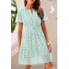 imagePRETTYGARDEN Womens 2025 Summer Short Dress V Neck Short Sleeve A Line Hollow Out Lace Ruffle Cute Casual Beach Party DressesLight Green