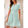 imagePRETTYGARDEN Womens 2025 Summer Short Dress V Neck Short Sleeve A Line Hollow Out Lace Ruffle Cute Casual Beach Party DressesLight Green
