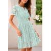 imagePRETTYGARDEN Womens 2025 Summer Short Dress V Neck Short Sleeve A Line Hollow Out Lace Ruffle Cute Casual Beach Party DressesLight Green