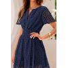 imagePRETTYGARDEN Womens 2025 Summer Short Dress V Neck Short Sleeve A Line Hollow Out Lace Ruffle Cute Casual Beach Party DressesNavy
