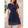 imagePRETTYGARDEN Womens 2025 Summer Short Dress V Neck Short Sleeve A Line Hollow Out Lace Ruffle Cute Casual Beach Party DressesNavy