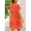 imagePRETTYGARDEN Womens 2025 Summer Short Dress V Neck Short Sleeve A Line Hollow Out Lace Ruffle Cute Casual Beach Party DressesOrange