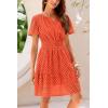 imagePRETTYGARDEN Womens 2025 Summer Short Dress V Neck Short Sleeve A Line Hollow Out Lace Ruffle Cute Casual Beach Party DressesOrange