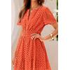 imagePRETTYGARDEN Womens 2025 Summer Short Dress V Neck Short Sleeve A Line Hollow Out Lace Ruffle Cute Casual Beach Party DressesOrange