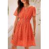 imagePRETTYGARDEN Womens 2025 Summer Short Dress V Neck Short Sleeve A Line Hollow Out Lace Ruffle Cute Casual Beach Party DressesOrange