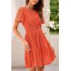 imagePRETTYGARDEN Womens 2025 Summer Short Dress V Neck Short Sleeve A Line Hollow Out Lace Ruffle Cute Casual Beach Party DressesOrange