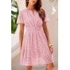 imagePRETTYGARDEN Womens 2025 Summer Short Dress V Neck Short Sleeve A Line Hollow Out Lace Ruffle Cute Casual Beach Party DressesPink