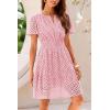 imagePRETTYGARDEN Womens 2025 Summer Short Dress V Neck Short Sleeve A Line Hollow Out Lace Ruffle Cute Casual Beach Party DressesPink