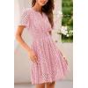 imagePRETTYGARDEN Womens 2025 Summer Short Dress V Neck Short Sleeve A Line Hollow Out Lace Ruffle Cute Casual Beach Party DressesPink