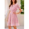 imagePRETTYGARDEN Womens 2025 Summer Short Dress V Neck Short Sleeve A Line Hollow Out Lace Ruffle Cute Casual Beach Party DressesPink