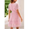 imagePRETTYGARDEN Womens 2025 Summer Short Dress V Neck Short Sleeve A Line Hollow Out Lace Ruffle Cute Casual Beach Party DressesPink