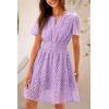 imagePRETTYGARDEN Womens 2025 Summer Short Dress V Neck Short Sleeve A Line Hollow Out Lace Ruffle Cute Casual Beach Party DressesPurple