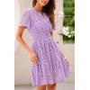 imagePRETTYGARDEN Womens 2025 Summer Short Dress V Neck Short Sleeve A Line Hollow Out Lace Ruffle Cute Casual Beach Party DressesPurple