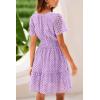 imagePRETTYGARDEN Womens 2025 Summer Short Dress V Neck Short Sleeve A Line Hollow Out Lace Ruffle Cute Casual Beach Party DressesPurple