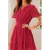imagePRETTYGARDEN Womens 2025 Summer Short Dress V Neck Short Sleeve A Line Hollow Out Lace Ruffle Cute Casual Beach Party DressesRed