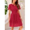 imagePRETTYGARDEN Womens 2025 Summer Short Dress V Neck Short Sleeve A Line Hollow Out Lace Ruffle Cute Casual Beach Party DressesRed