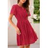 imagePRETTYGARDEN Womens 2025 Summer Short Dress V Neck Short Sleeve A Line Hollow Out Lace Ruffle Cute Casual Beach Party DressesRed