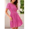 imagePRETTYGARDEN Womens 2025 Summer Short Dress V Neck Short Sleeve A Line Hollow Out Lace Ruffle Cute Casual Beach Party DressesRose Red