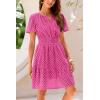 imagePRETTYGARDEN Womens 2025 Summer Short Dress V Neck Short Sleeve A Line Hollow Out Lace Ruffle Cute Casual Beach Party DressesRose Red