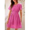 imagePRETTYGARDEN Womens 2025 Summer Short Dress V Neck Short Sleeve A Line Hollow Out Lace Ruffle Cute Casual Beach Party DressesRose Red