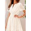 imagePRETTYGARDEN Womens 2025 Summer Short Dress V Neck Short Sleeve A Line Hollow Out Lace Ruffle Cute Casual Beach Party DressesWhite