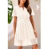 imagePRETTYGARDEN Womens 2025 Summer Short Dress V Neck Short Sleeve A Line Hollow Out Lace Ruffle Cute Casual Beach Party DressesWhite