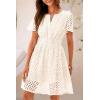 imagePRETTYGARDEN Womens 2025 Summer Short Dress V Neck Short Sleeve A Line Hollow Out Lace Ruffle Cute Casual Beach Party DressesWhite
