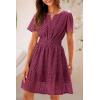 imagePRETTYGARDEN Womens 2025 Summer Short Dress V Neck Short Sleeve A Line Hollow Out Lace Ruffle Cute Casual Beach Party DressesWine Red