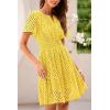 imagePRETTYGARDEN Womens 2025 Summer Short Dress V Neck Short Sleeve A Line Hollow Out Lace Ruffle Cute Casual Beach Party DressesYellow