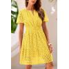 imagePRETTYGARDEN Womens 2025 Summer Short Dress V Neck Short Sleeve A Line Hollow Out Lace Ruffle Cute Casual Beach Party DressesYellow